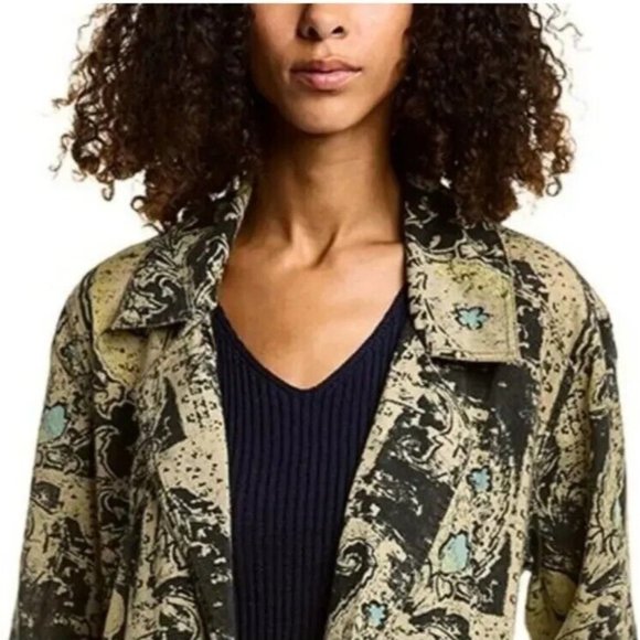 Free People Printed Maxi Duster Women's Oversize Medium Pockets Black/Tan New - Picture 5 of 13